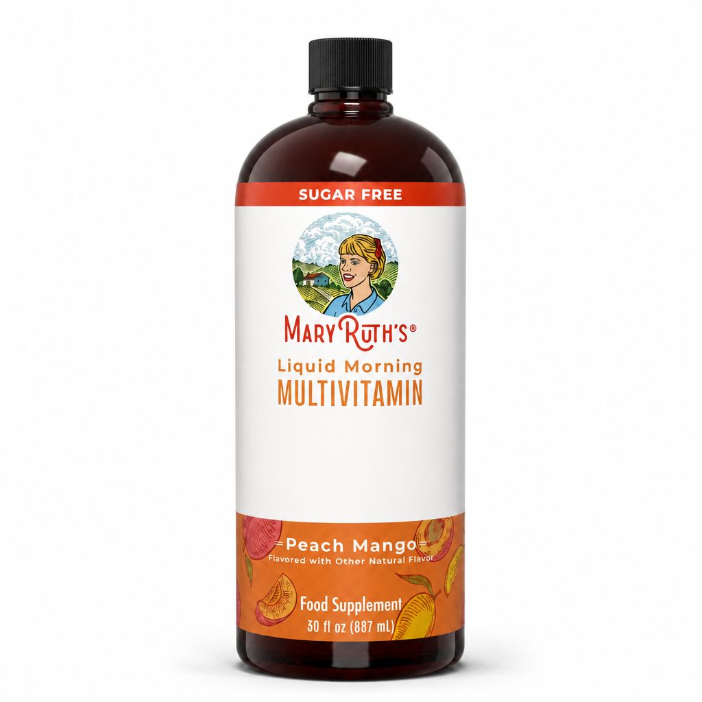 MaryRuth Liquid Morning Multivitamin plus Hair Growth Peach Mango bottle
